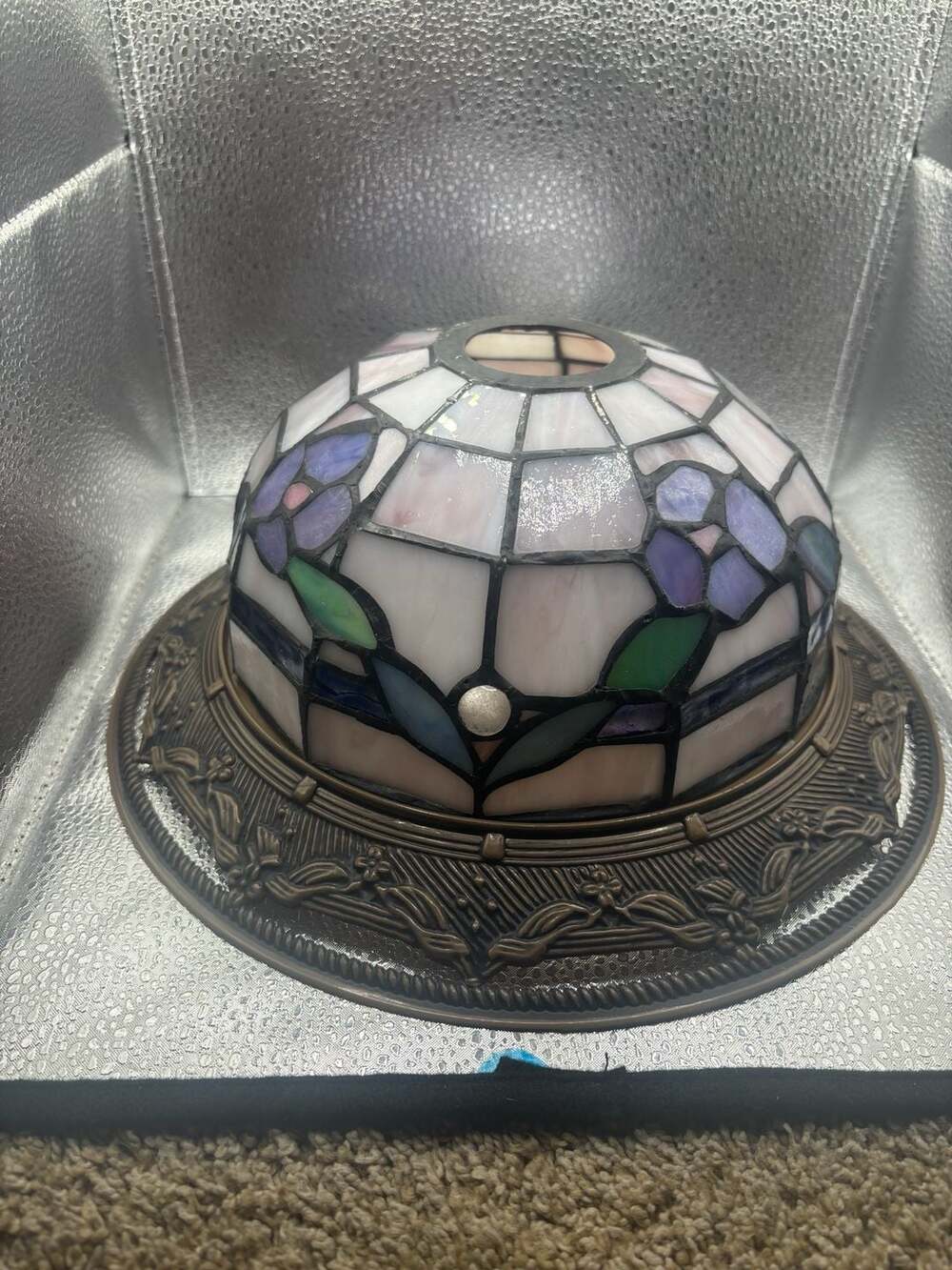 Vintage Tiffany Style Stained Glass Floral Lamp Shade Purple Pink